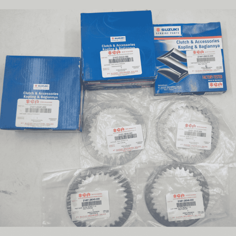 Clutch Plate Full Set Assembly GSXR 150, Plate Clutch Drive 21441-25G10-000, DISC CLUTCH PRESSURE 21462-23K00-000, HUB CLUTCH SLEEVE 21411-05241-000, PLATE DRIVEN 21451-28040-000 image