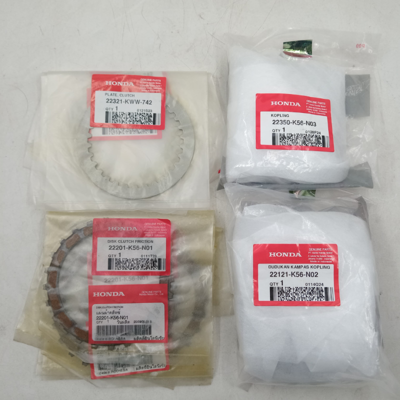 Clutch Plate Full Set CB Exmotion, PLATE, CLUTCH 22321-KWW-742, DISC CLUTCH FRICTION 22201-K56-N01, KOPLING 22350-K56-N03, DUDUKAN KAMP AS KOPLING 22121-K56-N02 image