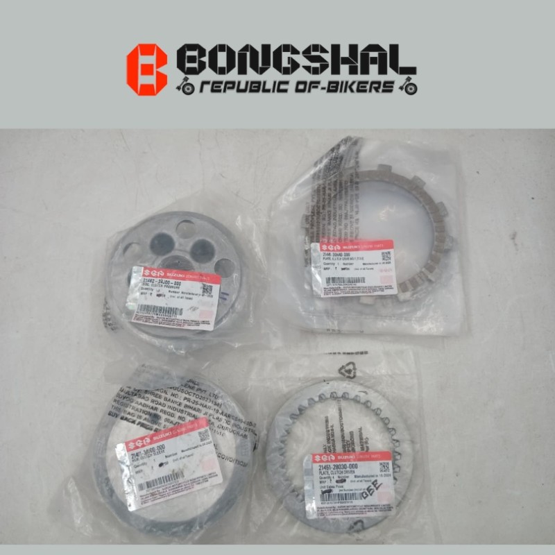 Clutch Plate Full Set Gixxer Monotone, DISK, CLUTCH PRESSURE 21460 - 34J00 - 000, PLATE, CLUTCH DRIVE 21441 - 30440 - 000, HUB, CLUTCH SLEEVE 2141 - 34100 - 000, PLATE, CLUTCH DRIVEN 21451 - 28030 - 0 image