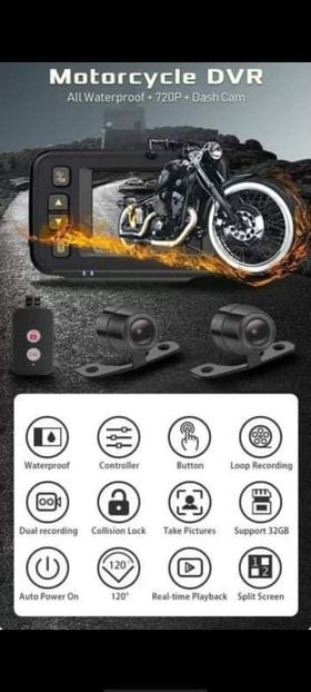 Front and Rear Motorcycle Dashboard Camera with HD Display Fully Waterproof image