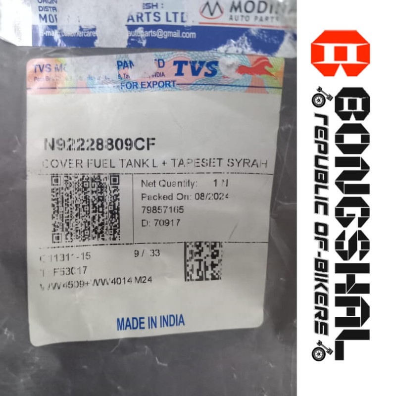Fuel Tank Kan RTR 2V, COVER FUEL TANK R + APESET SYRAH N92229009CG, COVER FUEL TANK L + TAPESET SYRAH N92228809CF image