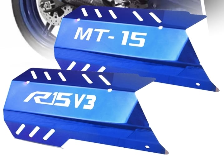 MT-15 R15 Silencer Guard (Chrome, Blue Color) image