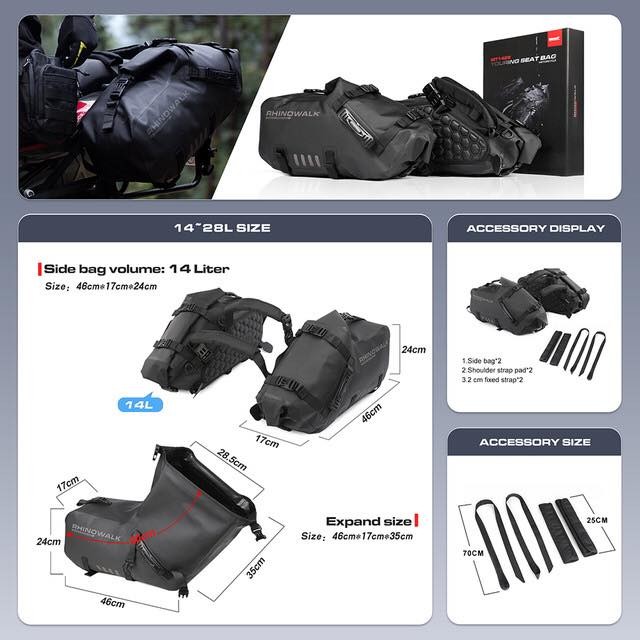 Rhinowalk Motorcycle Saddle Bags Waterproof Anti-Vibration Motor Side Bags Shoulder Bag image