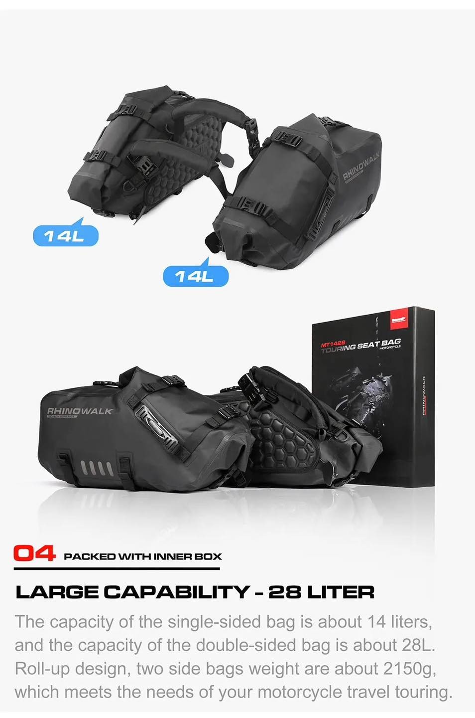 Rhinowalk Motorcycle Saddle Bags Waterproof Anti-Vibration Motor Side Bags Shoulder Bag image
