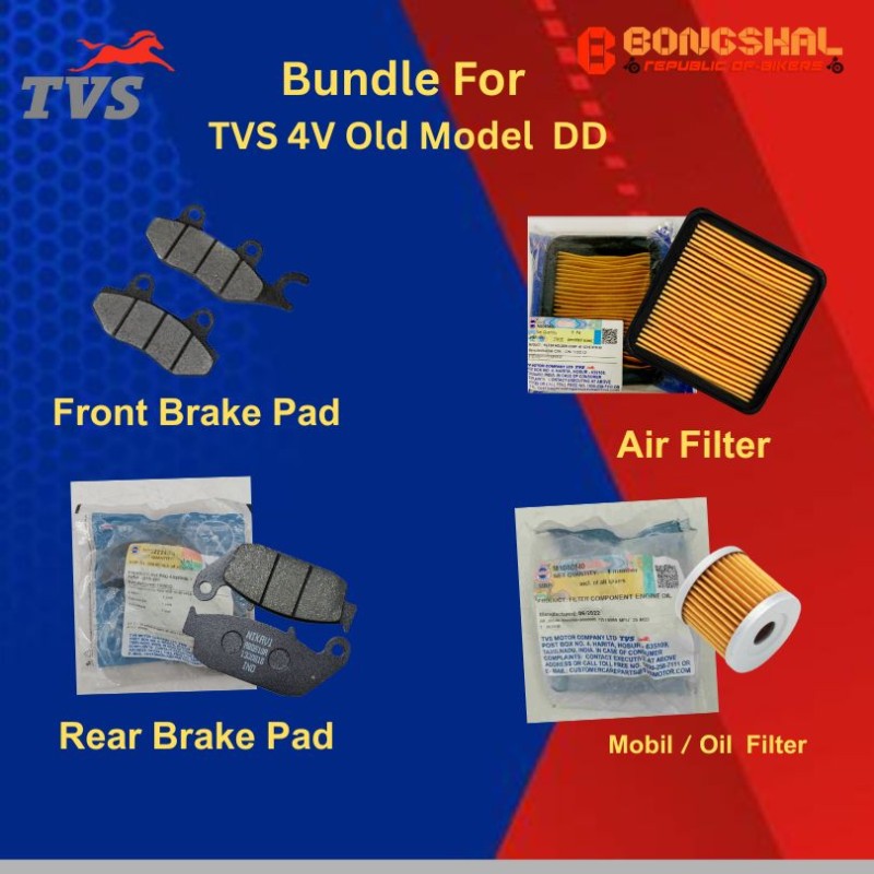 TVS 4V Old Model DD Front & Rear Brake Pad + Air Filter + Mobil Filter image
