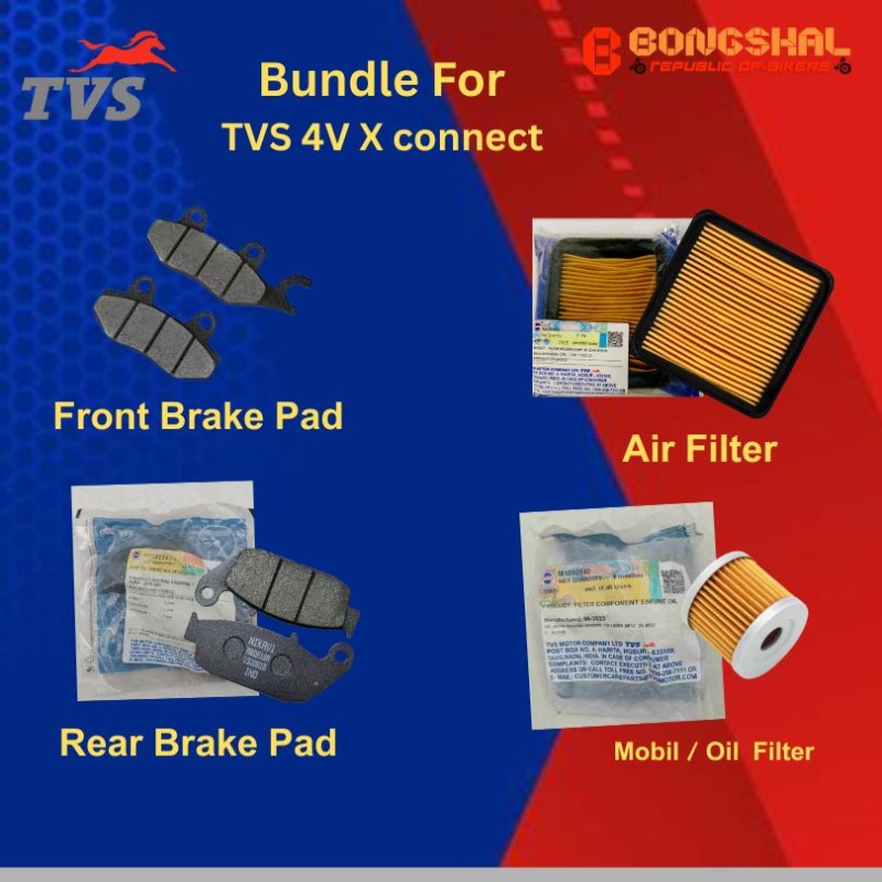 TVS 4V Xconnect Front & Rear Brake Pad + Air Filter + Mobil Filter image
