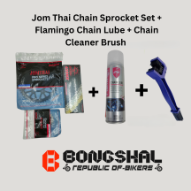Jom Thai Red/Blue Chain with Sprocket Set + Flamingo Chain Lube + Chain Cleaner Brush