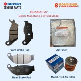 Gixxer Monotone / SF Old Model Front Brake Pad + Rear Brake Shoe + Air Filter + Mobil Filter
